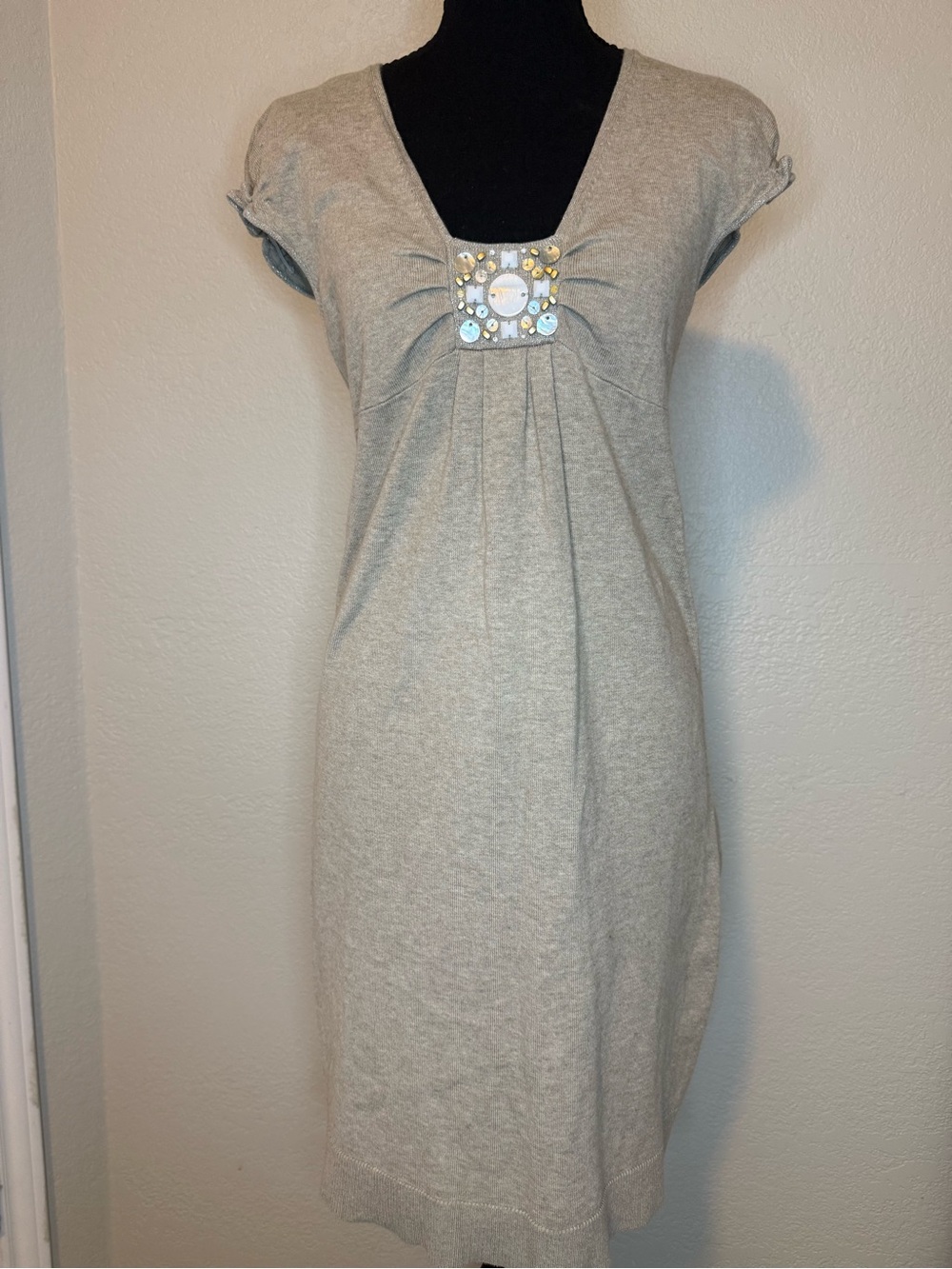 Liz Lange for Target Light Gray Knit Midi Dress with Embellished Square Neck